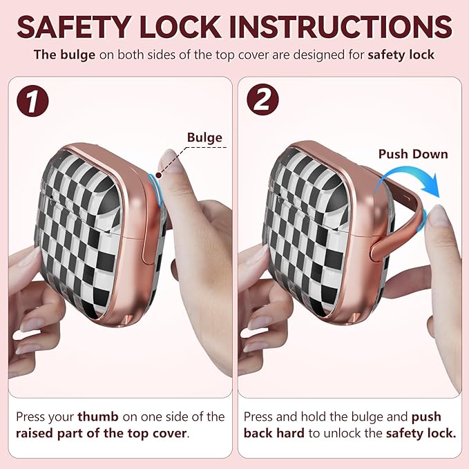Inesore for AirPods Pro 2nd Generation Case Cover with Lock, Flowers Cute Clear Air Pods Pro 2 Case Hard iPod Pro Cases for Women Girls with Cleaner Kit (2023 USB-C /2022/2019) -Checkerboard