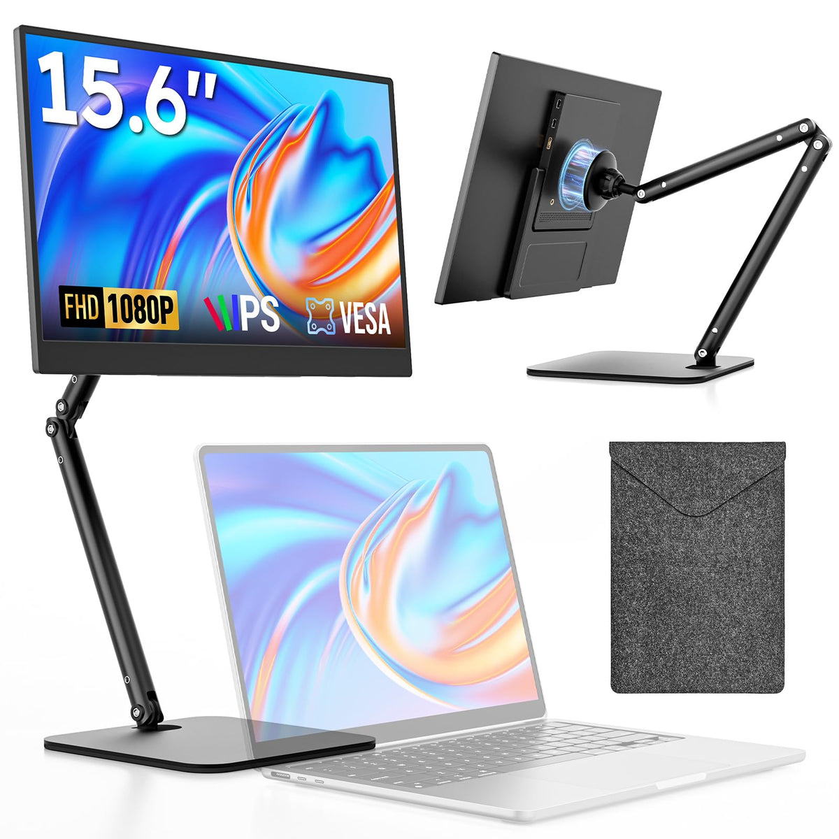 Dopesplay Portable Monitor, 15.6" FHD 1080P IPS Travel Monitor for Laptop, Foldable Magnetic Stand & Carry Case Included, USB-C Screen Extender for Laptop Mac PC Phone Xbox PS4/5 S