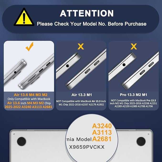 MOSISO Compatible with MacBook Air 13 inch Case M5 2026 M4 2025 M3 M2 2024-2022 A3449 A3240 A3113 A2681,Hard Shell&Sleeve Bag&Keyboard Skin&Webcam Cover&ScreenFilm for MacBook Air 13.6, Lavender Gray
