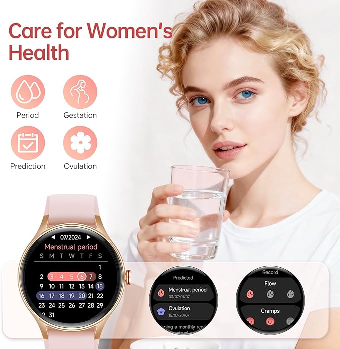 Smart Watch for Women,1.57inch AMOLED Touchscreen Fitness Watch for iPhone & Android,Heart Rate/Sp02/Sleep Monitor,110+ Sport Modes IP68 Waterproof Bluetooth Calls,2 Bands (Pink, 1.57)