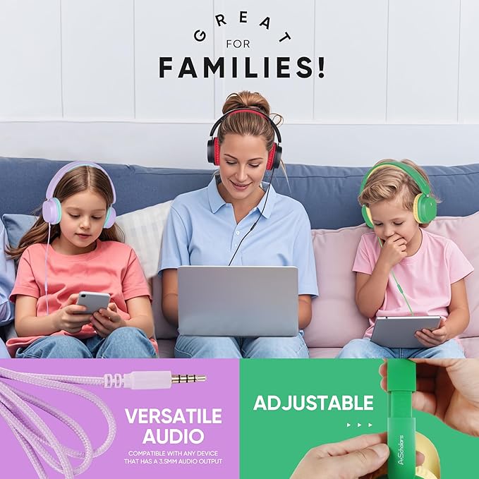 Kids Headphones Bulk 5 Pack for School, HD Mic Stereo Sound Over-Ear Headphones for Classroom, Comfortable Fit, Foldable, 3.5mm Jack Wired Headphones for kids ipad Tablets Computer Travel, Colorful