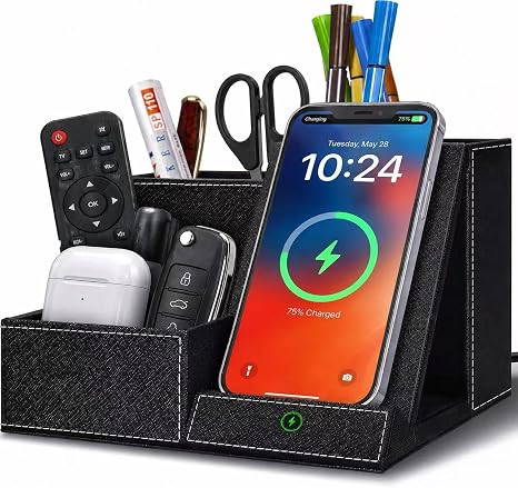 Wireless Charger with Desk Organizer, Multifunctional Desk Pen Holder