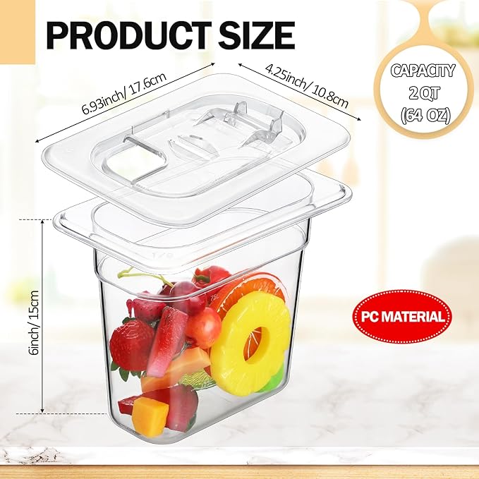 Geetery 12 Pack 1/9 Size 6'' Deep Polycarbonate Food Storage Containers with Lid Clear Stackable Plastic Food Pan Restaurant Commercial Storage Containers with Hinged Lids for Hotel Supplies