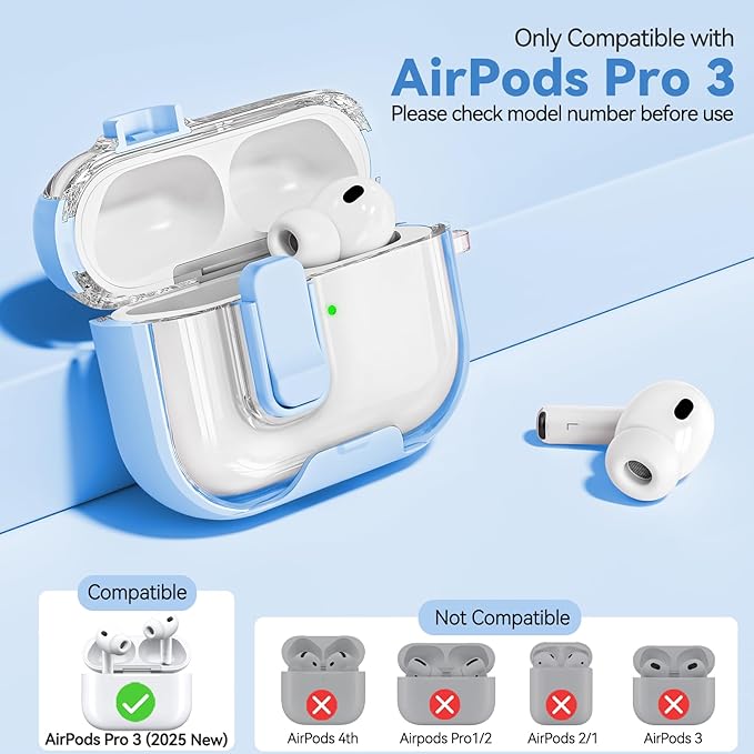 for Airpods Pro 3 Case 2025, Anti-Yellowing Clear Case for Airpods Pro 3 with Secure Lock & Phone Stand, Soft TPU Drop Protection Cover with Cleaning Kit (Blue)