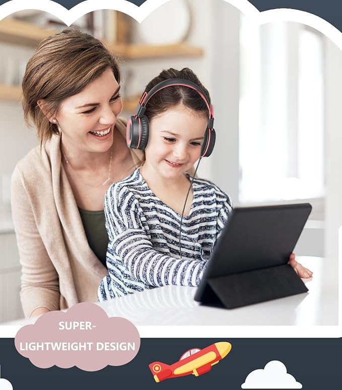 Upgrade USB Type C Kids Headphone for School, 94dB Safe Volume Limited, HD Stereo Sound, Foldable Lightweight On-Ear Headphones for Boys/Girls/Students/Tablet/Travel (Red Black)