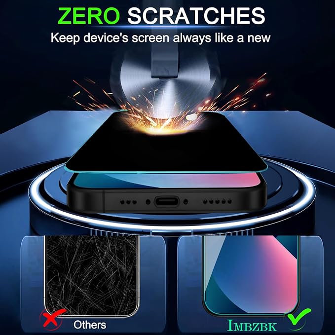 IMBZBK [Auto-Dust Removal] 3 Pack Privacy Screen Protector for iPhone 13 Anti Spy Private Accessories, Case Friendly Film, Military Grade Tempered Glass 3 Camera Lens Protector