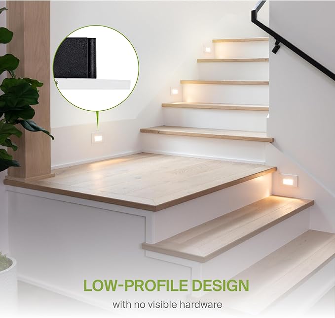 ASD LED Recessed Step Light Fixture, Outdoor & Indoor Stair Tread Lighting | 3CCT, Dimmable, Waterproof, ETL Listed | 3W 120LM 3000K-5000K 120V | Staircase Hardwired Illumination | White, 12 Pack