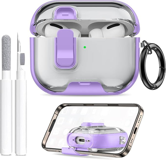 for AirPods Pro 3 Case (2025) with Phone Stand & Cleaner Kit, Cute Soft Silicone Cover for AirPods Pro 3rd Genera case with Keychain for Women Men with Keychain for Airpod Pro case(2025) Light Purple