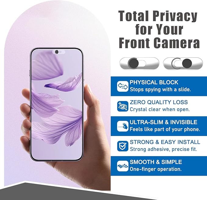 Front Camera Cover Compatible for Smartphones,Webcam Cover Compatible for Pixel/Galaxy/iPad,Protect Privacy and Security,Camera Slide Protection,2 Pack-Black