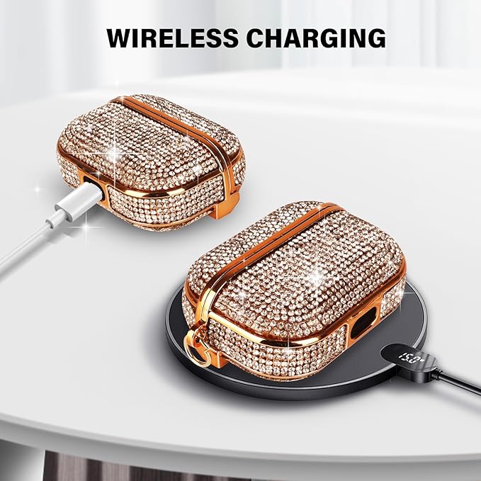LUVI for AirPods Pro 3 Diamond Case Rhinestone Bling Glitter Crystal Shiny Sparkle Cute for AirPods Pro 3 Cover for Girls Women Wireless Charging Luxury Skin Rose Gold