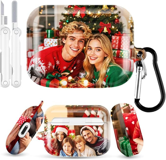 Custom Photo Case for AirPods Pro 3 (2025)/Pro 2/Pro, for Air Pods 4th/3rd/2nd/1st Gen with Carabiner Keychain & Cleaner Kit, Personalized Picture Name Text Plastic Hard PC Cover, Full-Wrap Glossy