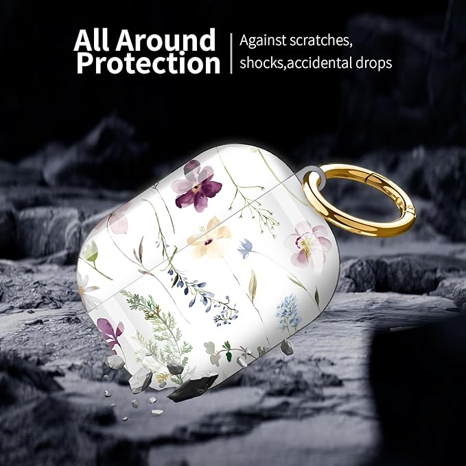 Compatible with AirPod Pro 3 (2025),Cute Case Cover for Women & Men, Full Protection Shockproof Hard Case with Keychain, Wireless Charging Case Accessories(Watercolor Floral Wildflowers)
