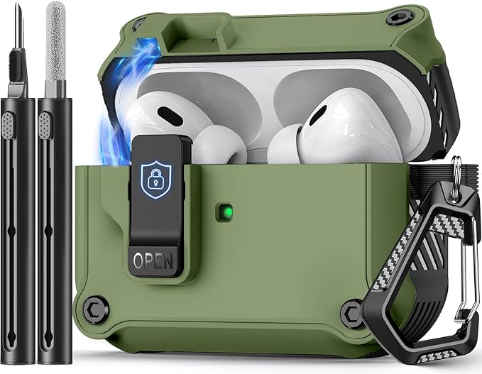 Compatible with AirPods Pro 2nd/1st Case,Magnetic Automatic Lock with Cleaning Kit,Compatible with Magsafe Cover -Dark Green