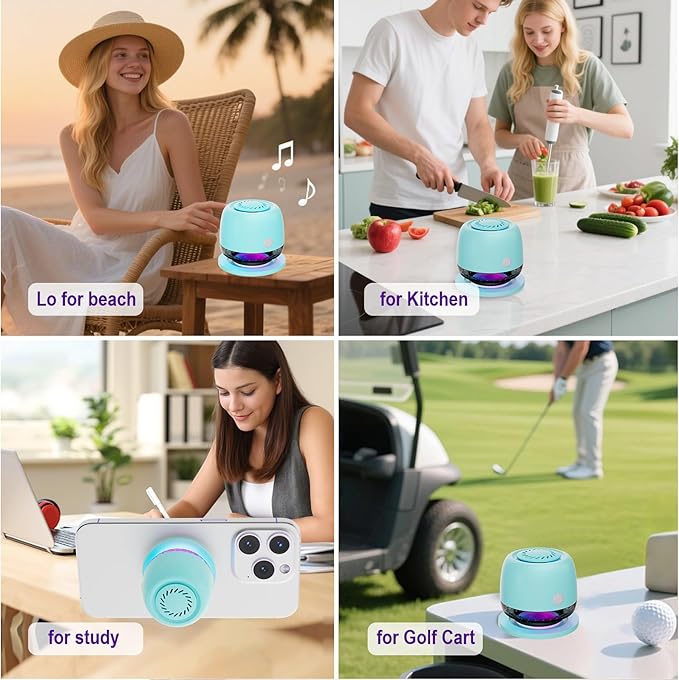 IPX67 Waterproof Shower Bluetooth Speaker,Magnetic Speakers,Wireless Induction Bluetooth Speaker with 6 RGB Light,Ideal Gift for Men,Women,Outdoor,Camping,Party,Room,Car,Home (Cyan Green)