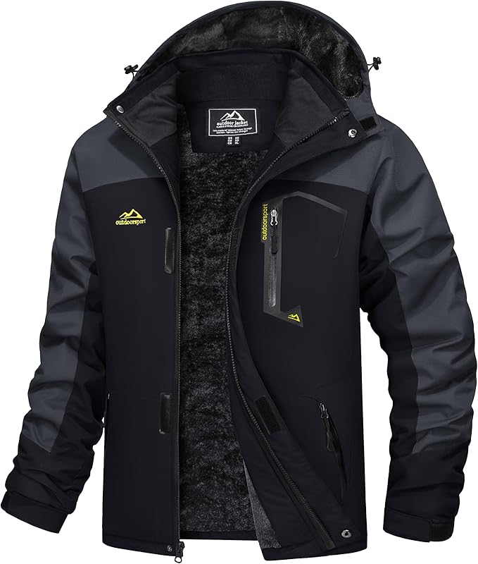 MAGCOMSEN Men's Winter Coats Water Resistant Ski Snow Jacket Warm Fleece Jacket Parka Raincoats With Hood Multi-Pockets