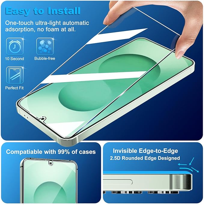 3 Pack for Samsung Galaxy S26 Plus Screen Protector Tempered Glass + 3 Pack Camera Lens Protector, Military Grade Shatterproof, 9H Hardness, Fingerprint Unlock, Case Friendly 6.7 Inch