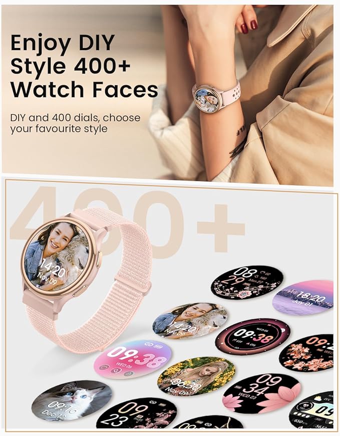Smart Watches for Women(Answer/Make Calls), 1.27'' AMOLED Screen Activity Trackers with Heart Rate/Sleep/SpO2 Monitor, Smartwatch for iPhone/Samsung/Android, 120+ Sport Modes IP68 Fitness Watch Pink