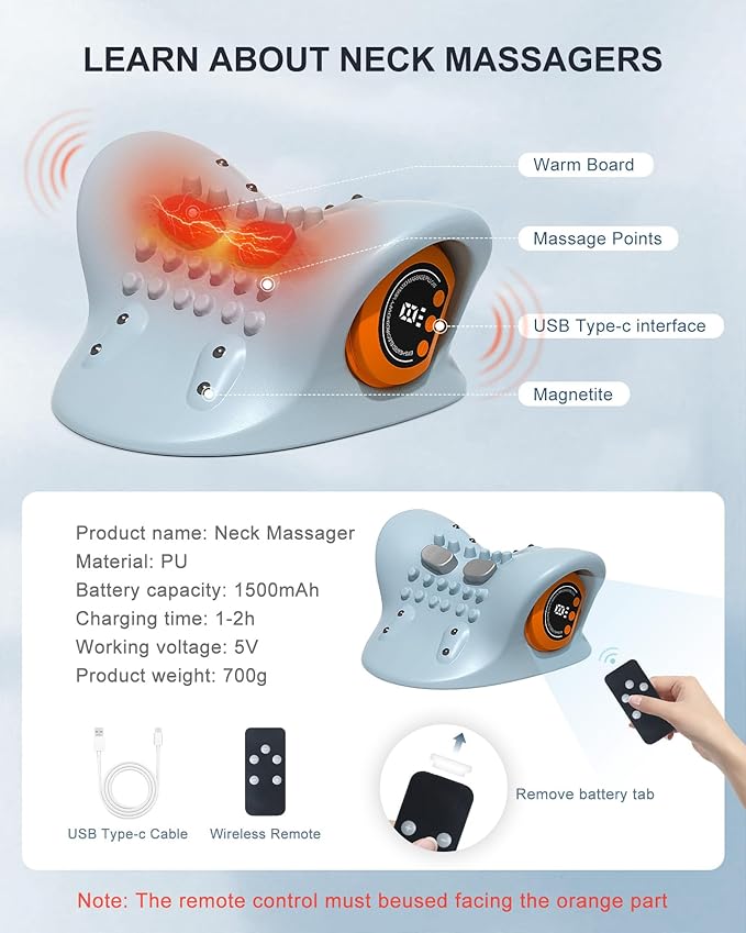 Neck Massager 2025 - New Upgrade 3 in 1 Portable Massager with Heat, Pulse & Vibration - Ergonomic Design, Electric Neck and Shoulder Massager for Relaxation at Home,Office,Trave (Gray)