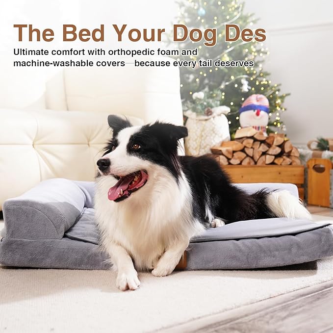 Dog Bed Large Sized Dogs, Orthopedic Dog Sofa Pet Bed, Waterproof Memory Foam Dog Bed, Large Dog Couch Bed with Washable Removable Cover, Grey - 35x27.95x6.3in