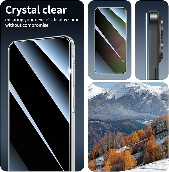 3*Privacy Screen Protector for Samsung Galaxy S24 FE/A56 with a Installation Alignment Aid, Anti-Spy Tempered Glass Film, Dark Private Black Protection, [Shatterproof][ Shockproof][Scratchproof]