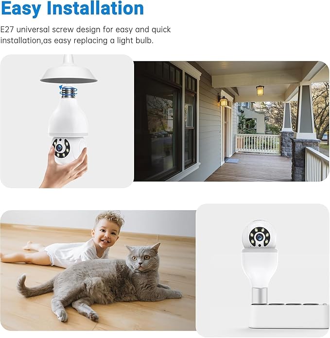 Light Bulb Security Camera -5G& 2.4GHz WiFi Camera Outdoor Wireless Motion Detection and Alarm,Two-Way Talk,Color Night Vision,Human Detection, Light Socket Camera (white01)
