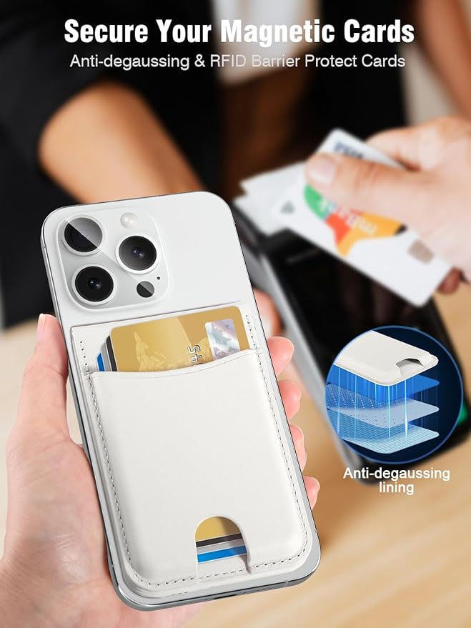 TopMade for MagSafe Wallet with Adjustable Stand, Strongest Magnetic Phone Card Holder for iPhone 17/16/15/14/13/12 Series, Leather RFID Blocking Wallet, ID Window, Fit 6 Cards, White