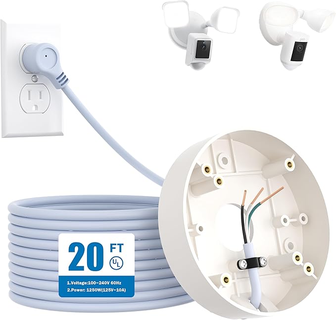 Plug-in Mount for Floodlight Cams Compatible with Floodlight Cam Wired Plus/Pro,WYZE Floodlight Camera v2/Pro,Blink Wired Floodlight Camera,Electrical Box with 20ft/6m Weatherproof Power Cable