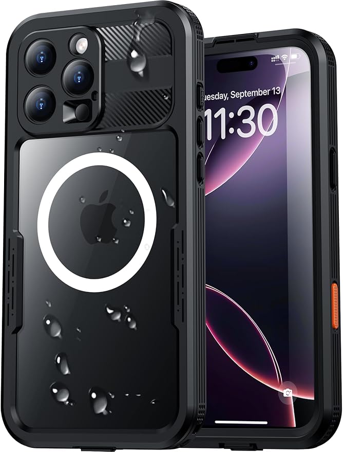 Red2Fire Magnetic for iPhone 16 Pro Max Case Waterproof, [Built-in Screen Protector][Compatible with MagSafe] [Full Body Shockproof] [Dustproof] Heavy Duty Rugged Phone Cover 6.9" Black