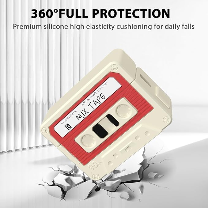 AirPods Pro 3 Case Cover, KOREDA Funny Cassette Tape Design Case for Airpods Pro 3rd Generation 2025, Cute Cartoon Fashion Silicone Protective Case for Women Men (Off-White)