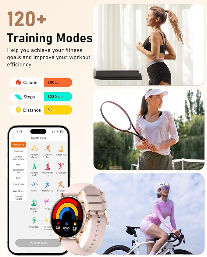 Smart Watch for Women, Answer/Make Call,1.27'' Touchscreen, 120+ Sports Fitness Tracker, 24H Heart Rate/SpO2/Sleep/Menstrual Cycle/IP68 Fitness Watch for Android iOS, 4 Straps (Rose Gold)