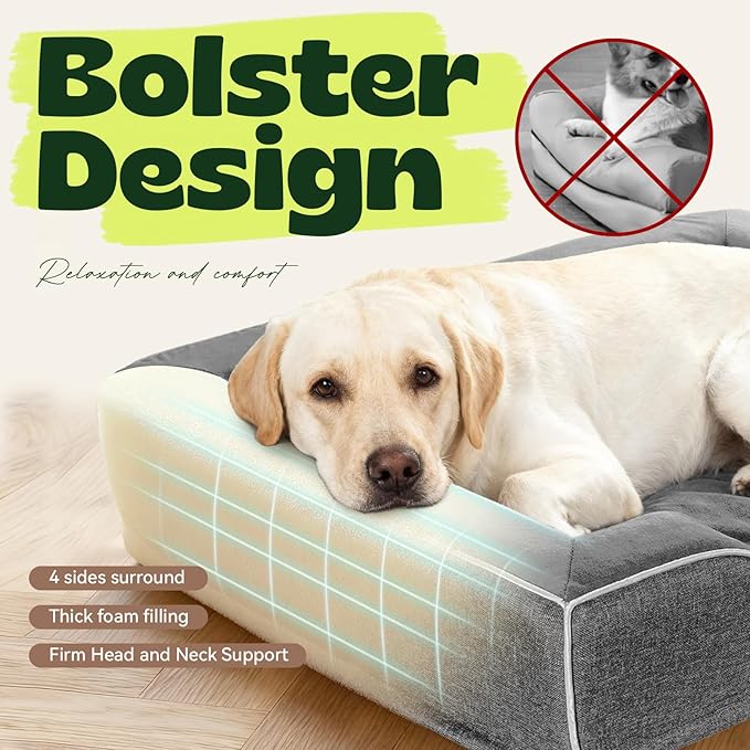 Orthopedic Dog Beds for Large Dogs with Cooling Gel Memory Foam & Egg-Crate Foam Waterproof,XLarge Couch Bed with Sides and Removable Washable Cover for Big Breed Senior Pets,Dark Grey