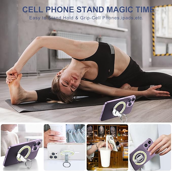 Tensho Cell Phone Ring Holder for MagSafe,360 Degree Rotation Magnetic Phone Grip with Adjustable Kickstand Finger,Strong Metal Mag Safe Finger Stand Compatible with Magsafe iPhone 15/14/13/12 Series.