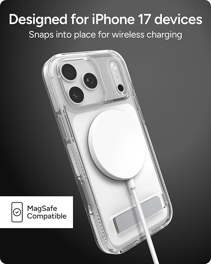 ZAGG Santa Cruz Snap Case with Kickstand for iPhone 17 Pro Max - Silver, Drop Protection (13ft/4m), MagSafe Charging Compatible, ClearGuard Anti-Yellowing Technology, Scratch Resistant Phone Case