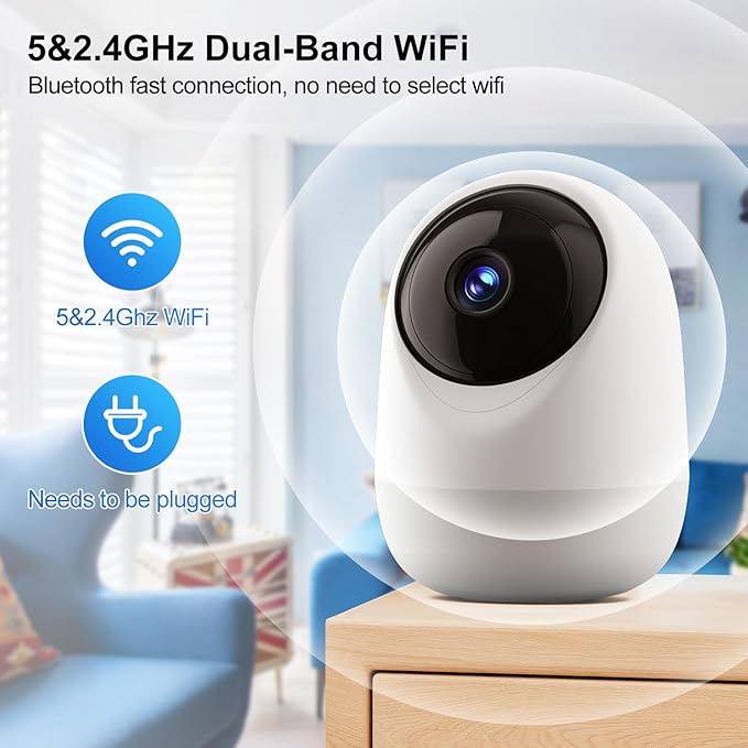 Indoor Security Camera, 5&2.4Ghz WiFi Cameras for Home Security, Pet/Baby Motion/Sound Detection, Auto Tracking, 2-Way Audio, Siren, Compatible with Alexa, TF/Cloud Storage (2 Pack)