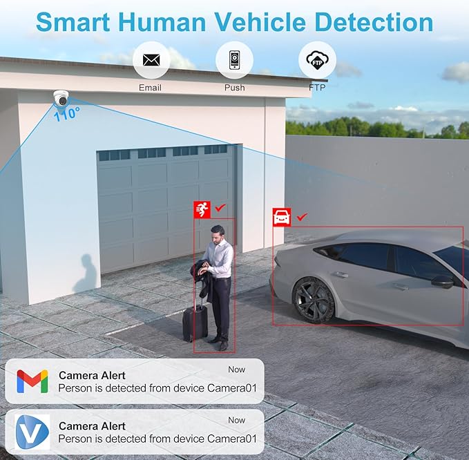 Anpviz 4K 8MP PoE Camera, Turret Security IP Camera Outdoor, AI Human Vehicle Detection, 100FT Smart Dual Light Color Night Vision, Built-in Mic, IP66 Waterproof, Full Metal, NDAA Compliant (U Series)