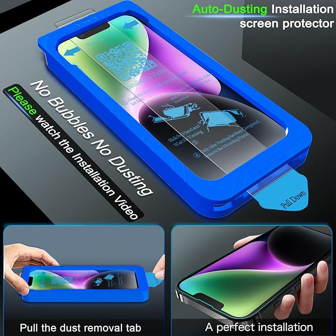 IMBZBK [Auto-Dust Removal] 3 Pack Screen Protector for iPhone 14 [6.1 INCH] Accessories, Case Friendly Film, Military Grade Shatterproof Tempered Glass 3 Camera Lens Protector, Easy Installation