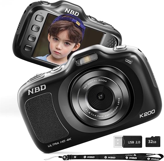 NBD 64MP Digital Cameras for Photography,4K Point and Shoot Camera,16X Zoom Compact Travel Cameras, Auto Focus Camera for Beginners Teens Kids and Lover Gift,Includes 32GB TF Card (Black)