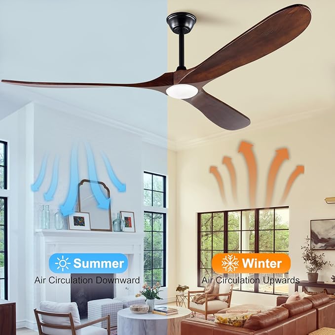 72 Inch Large Ceiling Fans with Lights and Remote,Modern Ceiling Fan with Light,3 Wood Blades,Quiet Reversible DC Motor,Indoor Outdoor Ceiling Fan for Patios Living Room Bedroom Study