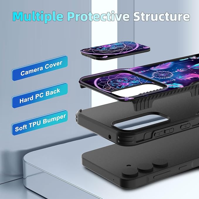 for Galaxy A35 5G Case Built in Slide Camera Lens Cover,Heavy Duty Shockproof Protection Dual Layer Case for Samsung Galaxy A35 5G 6.6 inch 2024,Butterfly Dream Catcher