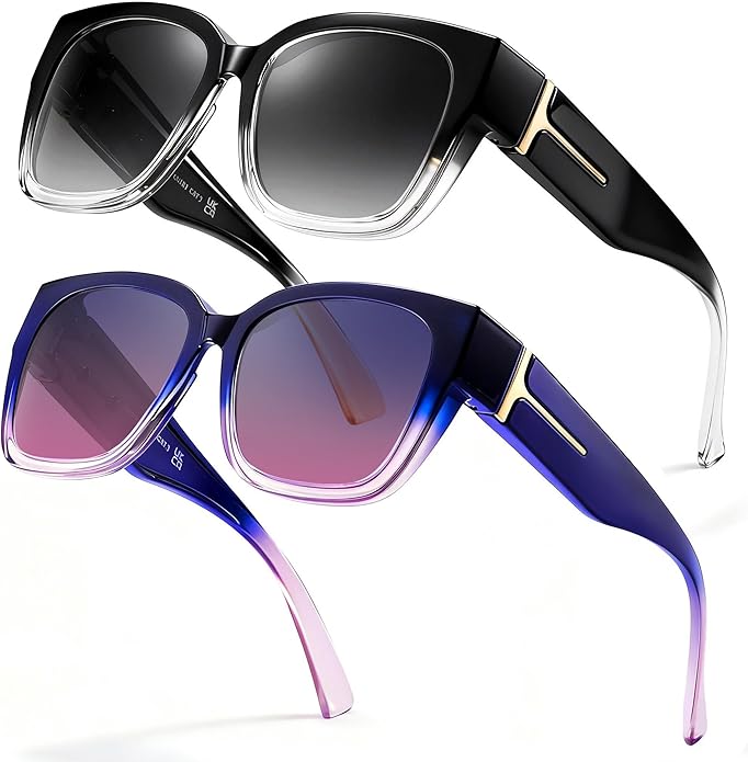 LVIOE 2 Pack Polarized Fit Over Sunglasses for Women Men Oversized Square Over Glasses Sunglasses with UV Protection LS7511