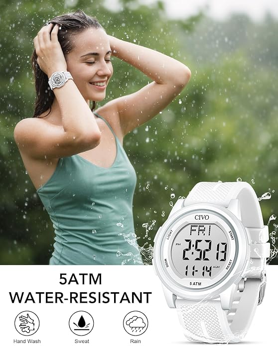 CIVO Digital Watches for Men Women: Sports Waterproof Wristwatch with Stopwatch Alarm Date - LED Backlight Big Numbers Silicone Watch for Outdoor Camping Running Cycling