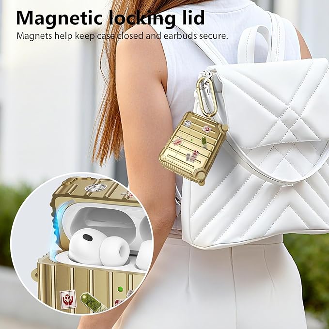 KOREDA Compatible with AirPods Pro 3 Case Cover, Cute Funny Suitcase Design Case for AirPods Pro 3rd Generation, Fashion Protective Hard Case for Women Men with Keychain and Cleaner Kit