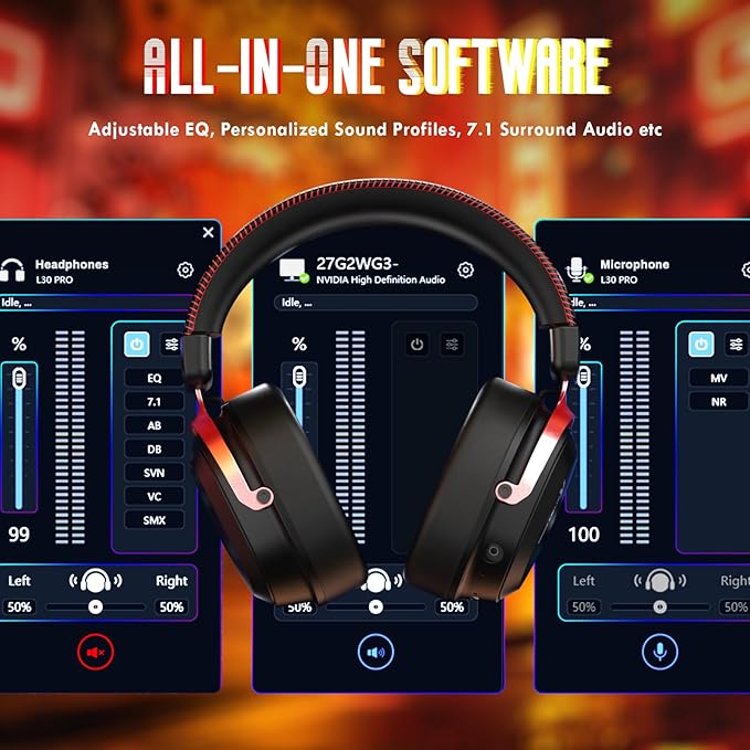 ATTACK SHARK L30Pro Wireless Gaming Headset with 2.4Ghz/BT/Wired, Long Battery Life with Detachable Microphone 7.1 Surround Sound Ultra-Low Latency for PC/PS5/Xbox/Switch/Mobile Black&Red