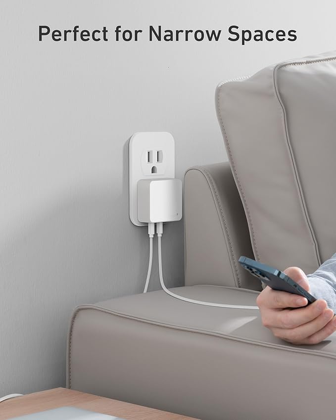 Nekmit 100W Flat USB C Charger Block, 3-Port GaN Fast Wall Charger(2*USB-C & 1*USB-A), USB C Wall Plug with Fixed Prongs for iPhone 17/16, MacBook Pro/Air, iPad, Galaxy and More (White, 100W)