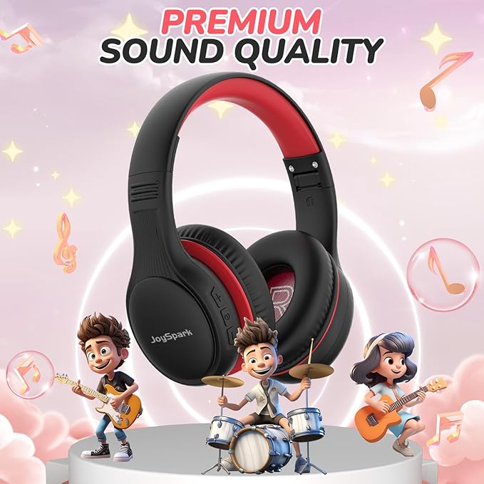 Kids Bluetooth Headphones, 60 Hours Playtime, Bluetooth 5.4 Kids Headphones Wireless, Type-C Fast Charging, 85/94dB Volume Limited, Foldable Toddler Wireless Headsets with Mic-Black Red