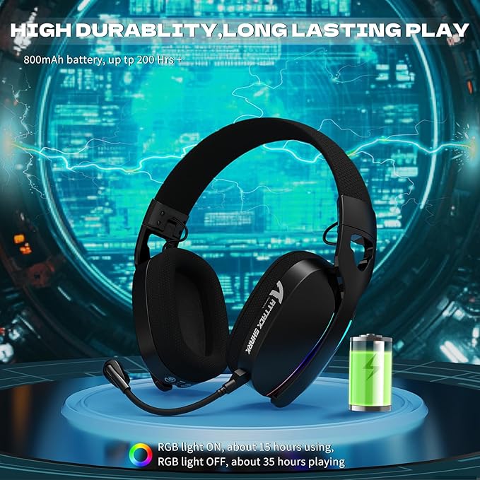 ATTACK SHARK L90 Ultra-Light Wireless Headset,RGB,Foldable,Triple- Mode-2.4Ghz/Bluetooth/Wired Gaming Headphone with mic,40mm Driver,7.1 Surround Sound,for Xbox/PS4/PS5/PC Customize via Software-Black