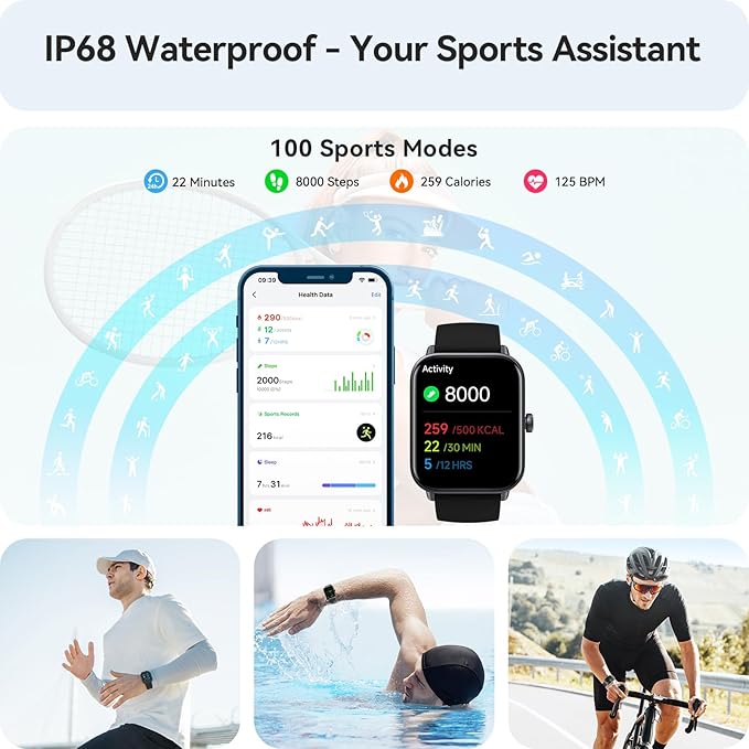 Smart Watch for Men Android & iPhone, Alexa Built-in, 1.8" Touch Screen Fitness Tracker, IP68 Waterproof Heart Rate/Sleep/SpO2 Monitor, Watches with Answer/Make Calls, Pedometer, 100+ Sport Modes
