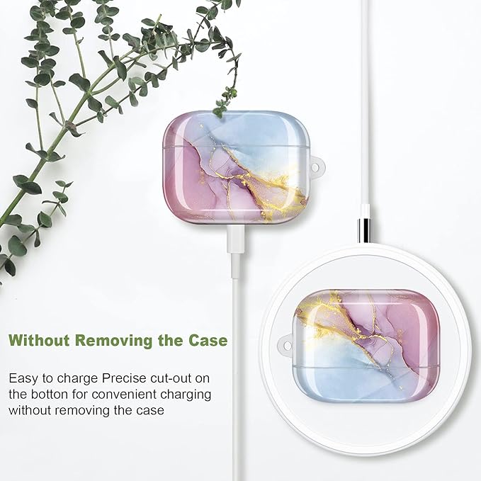 JIAXIUFEN Compatible with AirPods Pro Case Cover Gold Sparkle Glitter Marble Design Cute Full Protective Silicone TPU Skin Accessories for Women Girl Purple Blue
