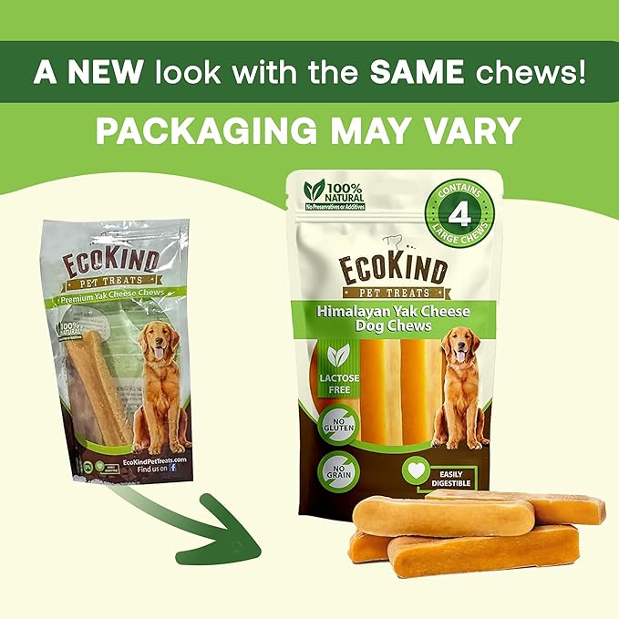EcoKind Premium Gold Yak Cheese Himalayan Dog Chews, Dog Treats Large Breed, All Natural, High Protein, for Aggressive Chewers, Large - 20+ Chews (5 lb)