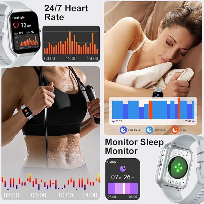 Smart Watch for Men Women (Answer/Make Call), 1.96" HD Smartwatch with Heart Rate/Sleep Monitor/Pedometer/Calories, 113+ Sports Fitness Watch, IP68 Waterproof Activity Tracker for Android iOS-Gray
